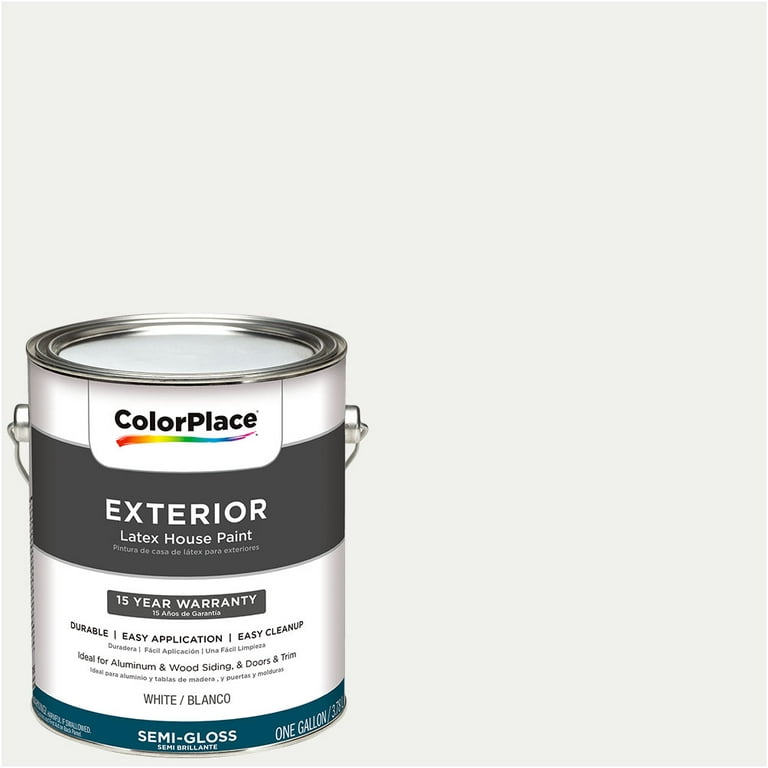 ColorPlace Exterior Latex Paint, White, 1 Gallon, Semi-Gloss