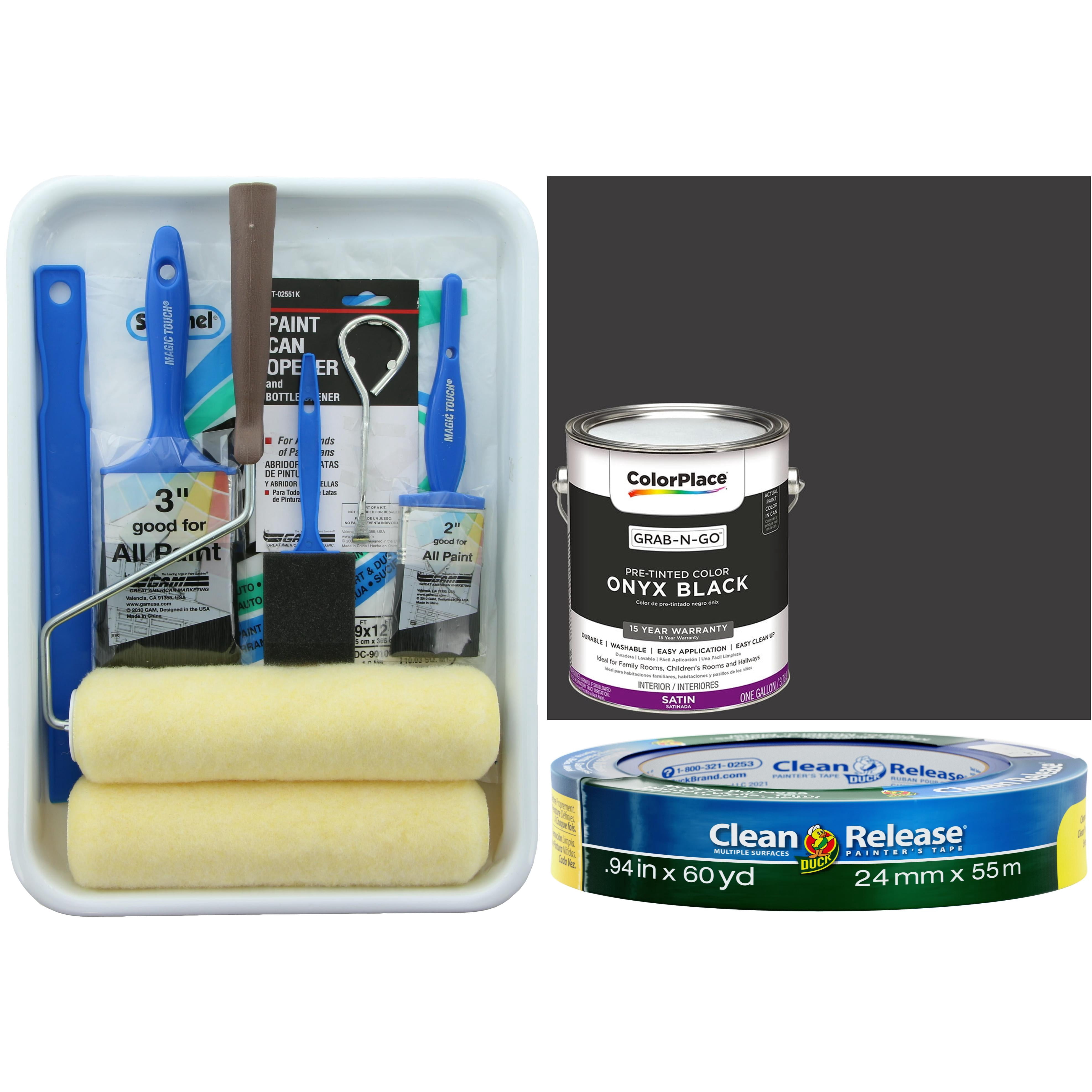 ColorPlace Grab-N-Go Onyx Black Interior Paint with Duck Brand Clean Release Painter";s Tape, 0.94" x 60 yd, Blue Bundle