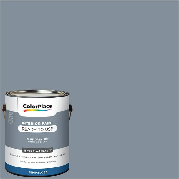 ColorPlace Pre Mixed Ready to Use, Interior Paint, Blue Grey Sky, Semi-Gloss Finish, 1 Gallon