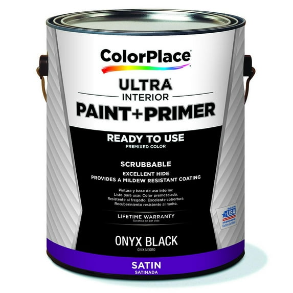 ColorPlace ULTRA Interior Paint & Primer, Onyx Black, Satin, 1 Gallon