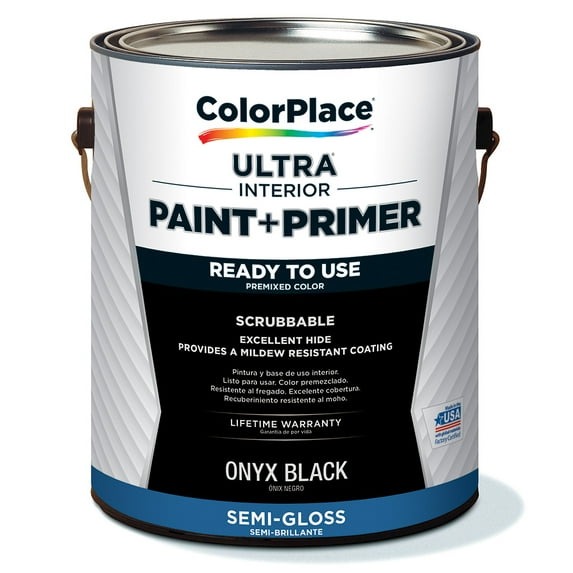 ColorPlace ULTRA Interior Paint & Primer, Onyx Black, Semi-Gloss, 1 Gallon
