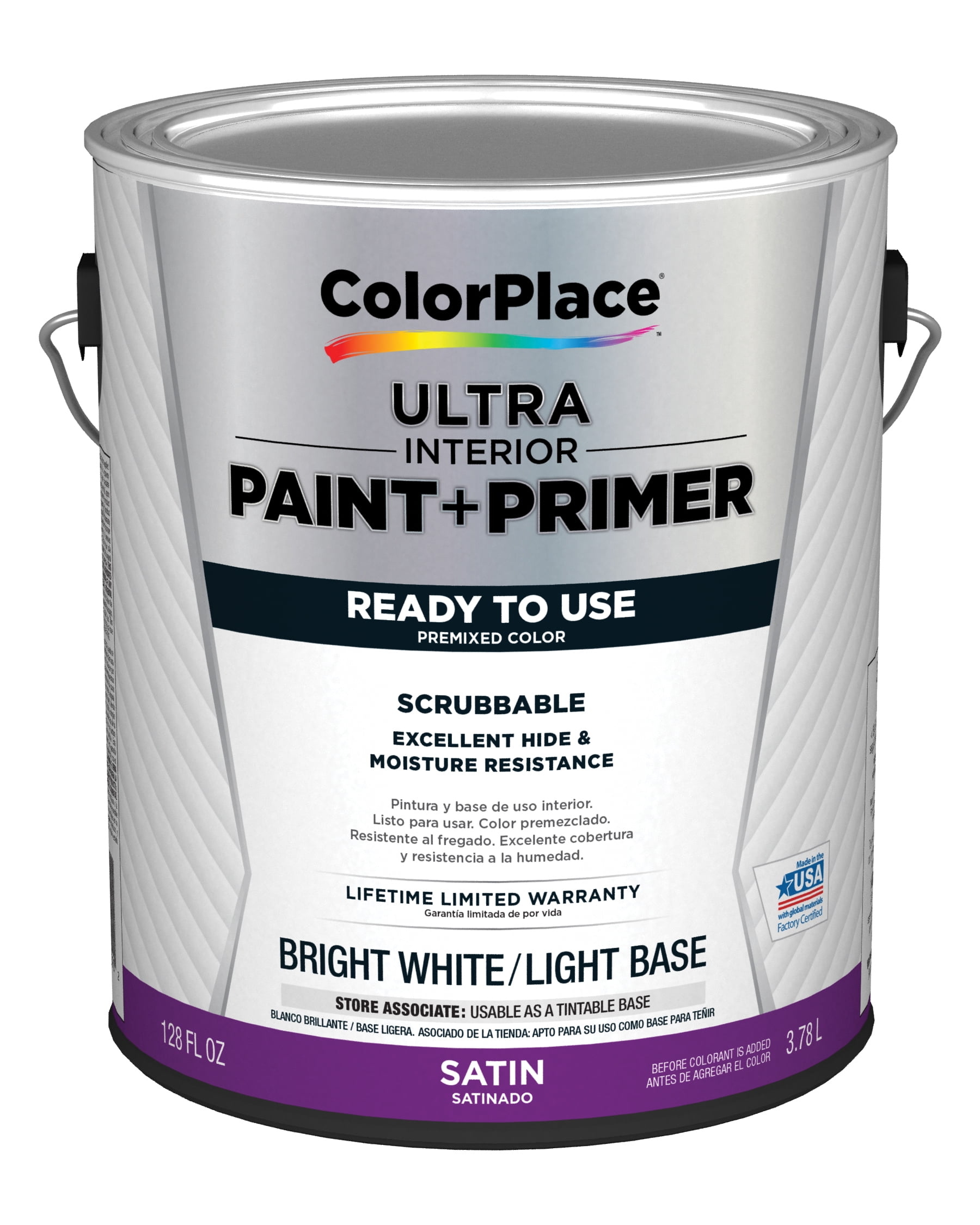 ColorPlace Ultra Interior Paint & Primer, Satin, Bright White/Light