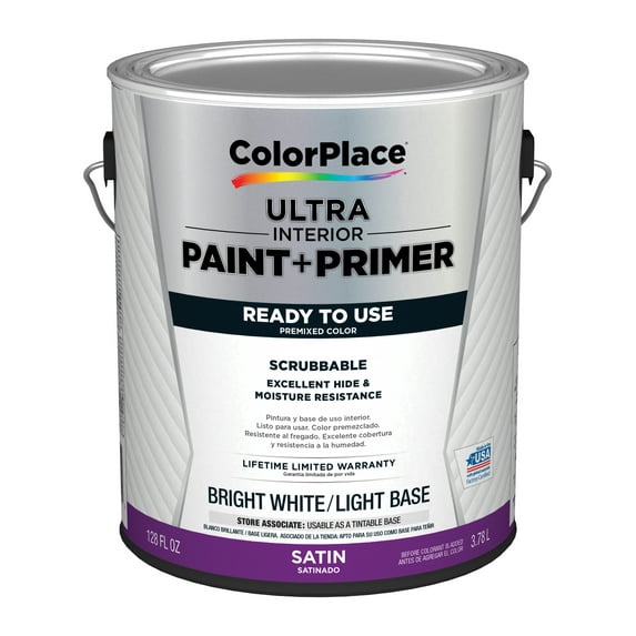 ColorPlace Ultra Interior Paint & Primer, Satin, Bright White/Light Base, 1 Gallon