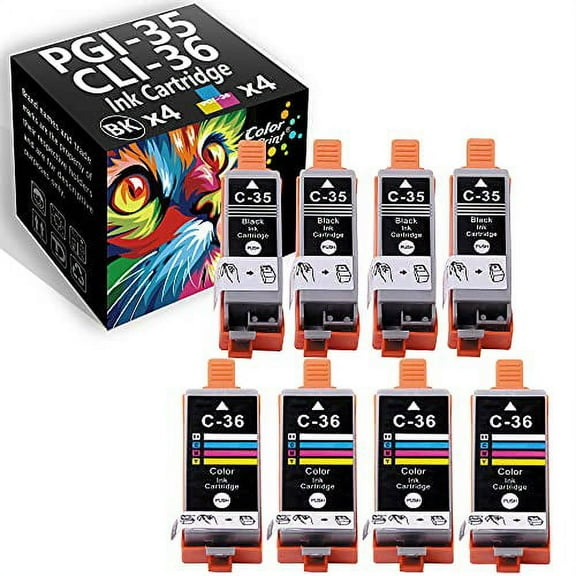 ColorPrint Compatible PGI35 CLI36 Ink Cartridge Replacement for PGI-35 CLI-36 PGI 35 CLI 36 Work with PIXMA iP100 iP110 mini260 mini320 TR150 Series Printer (4-Black, 4-Tri-Color, 8-Pack)