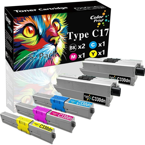 ColorPrint Compatible Toner Cartridge Replacement for Oki Type C17 C330 C330DN C510DN C510 C331DN C530DN C531DN MC361 MC362W MC561 MC562W MC890 MC950 MC950 Laser Printer (5-Pack, 2BK,1C,1M,1Y)