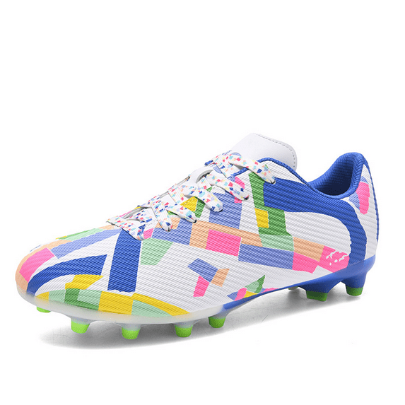 ColorStorm Men’s Soccer Cleats, Lightweight Football Boots for Speed Training, Colorful Geometric Stud Shoes, Pro Grip Sport Shoes for Turf Grass Field, Durable Athletic Sneakers