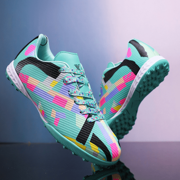 ColorStorm Men’s Soccer Cleats, Lightweight Football Boots for Speed Training, Colorful Geometric Stud Shoes, Pro Grip Sport Shoes for Turf Grass Field, Durable Athletic Sneakers