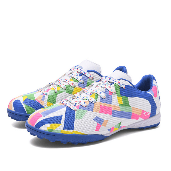 ColorStorm Men’s Soccer Cleats, Lightweight Football Boots for Speed Training, Colorful Geometric Stud Shoes, Pro Grip Sport Shoes for Turf Grass Field, Durable Athletic Sneakers