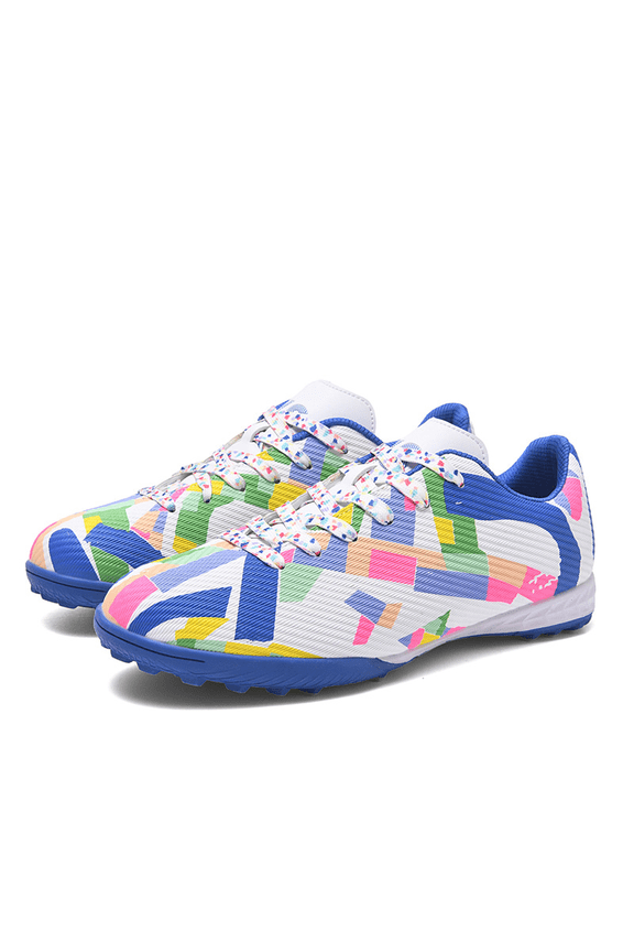 ColorStorm Men’s Soccer Cleats, Lightweight Football Boots for Speed Training, Colorful Geometric Stud Shoes, Pro Grip Sport Shoes for Turf Grass Field, Durable Athletic Sneakers