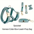 thumbnail image 1 of 5pcs/set NEWKBO Personalized Soft Velvet Dog Collar and Leash Set with Gentle Design  Bow Harness  Poop Bag Holder - Engraved Custom Name and Phone Number Walking Supplies for Pets Outdoo, 1 of 7