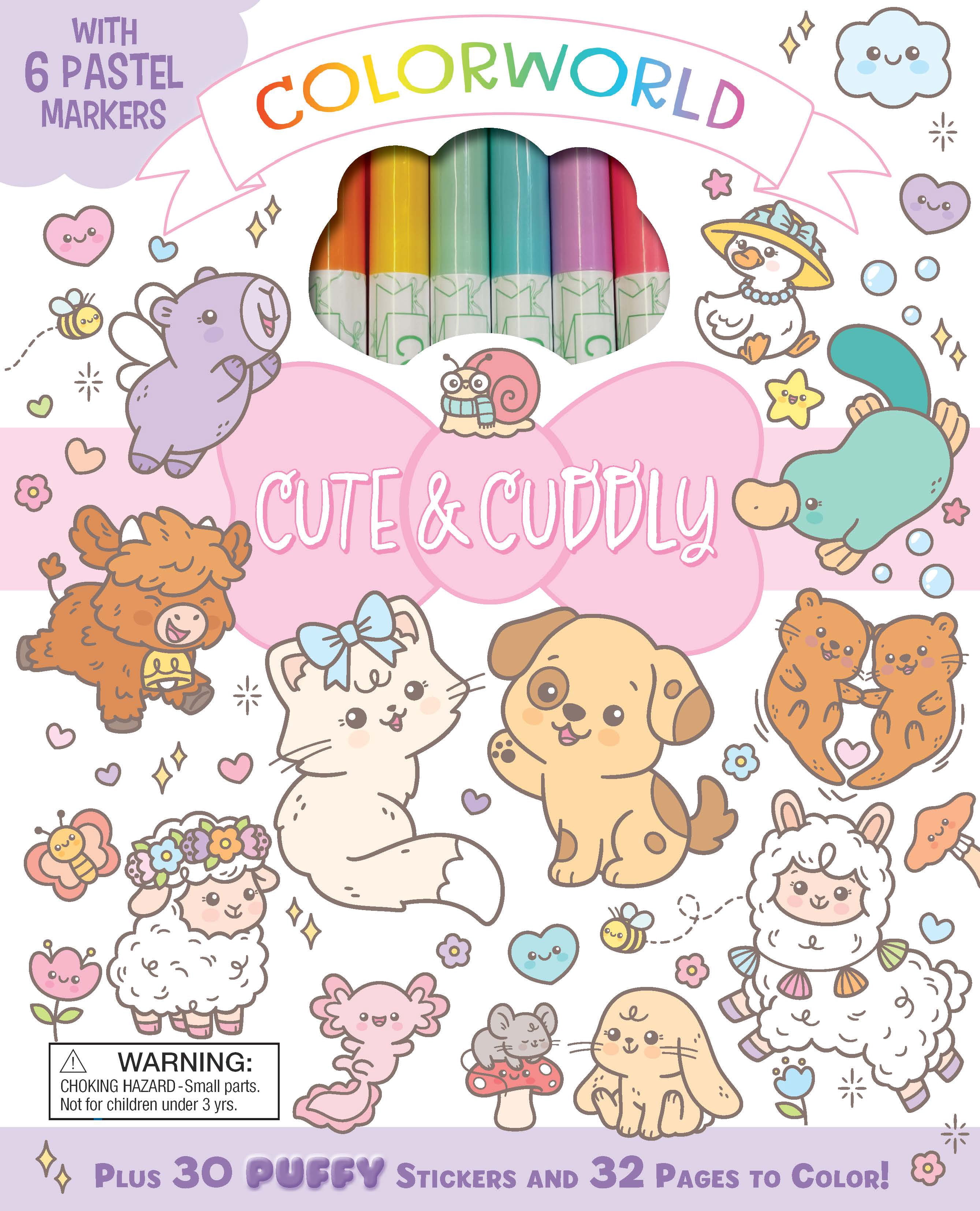 ColorWorld: Cute and Cuddly: With 6 Pastel Markers, Plus 30 Puffy Stickers and 32 Pages to Color!, 64 pages (Hardcover)