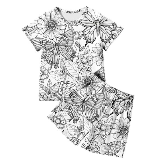 Colorable Pajamas for Tweens Colorable Pajamas Sleepwear Set Fashion Breathable Cartoon Pj Comfy Fit Short Sleeve Kids Summer Trendy Sleepwear Clothes Set 6-7 Years #White