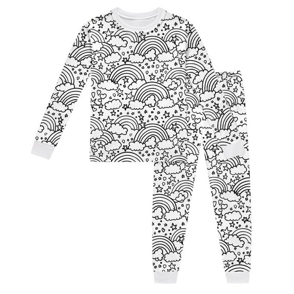Colorable Pajamas for Boy and Girl Kids Diy Hand Painted Homewear Set Long Sleeve Pullover Top with Pajamas Pants Diy Pajamas 3-4 Years