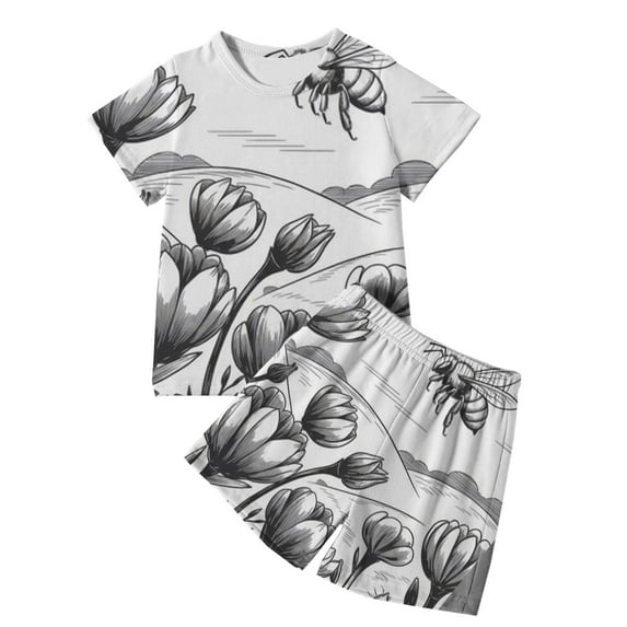 Colorable Pajamas for Kids Girls Size 14-16 Bee Day Girls Boys Loungewear Set Sunflower Cartoon Pj Nightwear 2pcs Summer Sleepwear Clothes Set