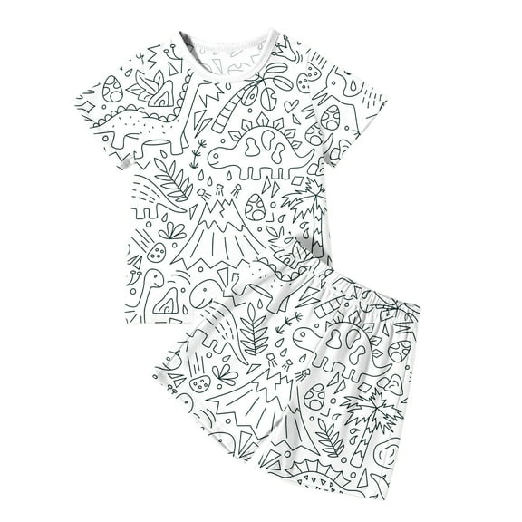 Colorable Pajamas for Kids Short Sleeve Pajamas Colorable Pajamas Comfy Fit Short Sleeve Kids Summer Trendy Sleepwear Clothes Set 9-10 Years #White