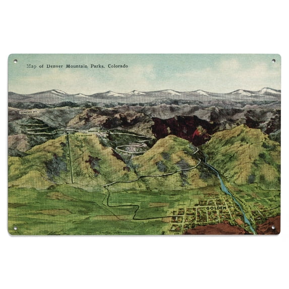 Colorado, Aerial View of Denver Mountain Parks, Map Birch Wood Wall Sign (6x9 Rustic Home Decor, Ready to Hang Art)
