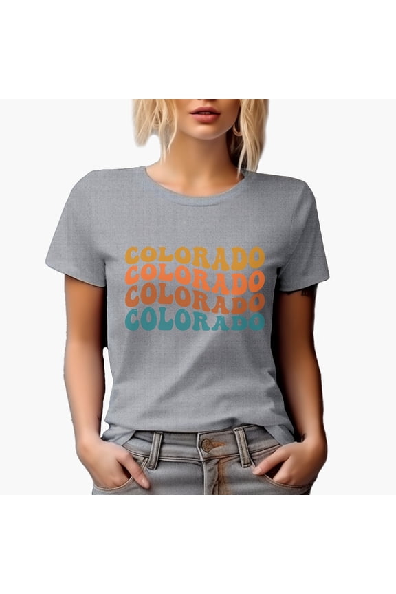 Colorado, America, US or USA State, Groovy Retro Wavy Text Merch Gift, Heather Grey T-Shirt, Medium