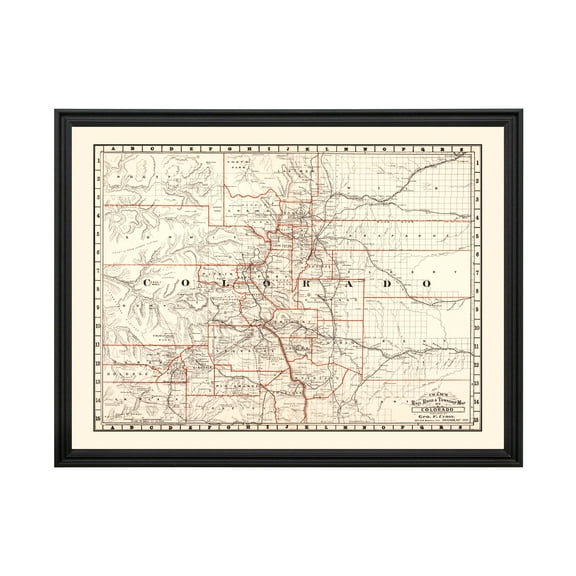 Colorado Art, 1882 Vintage Map of Colorado History Wall Decor Gift, Old Colorado Map - 24" x 18" Black Framed Print