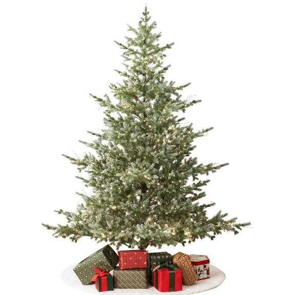 Colorado Blue Spruce 6.5ft Christmas Tree Pre-Lit Artificial Full with 2,694 Branch Tips & 906 Low-Voltage Warm LED Lights, Foldable Stand & Realistic Flame-Resistant Branches
