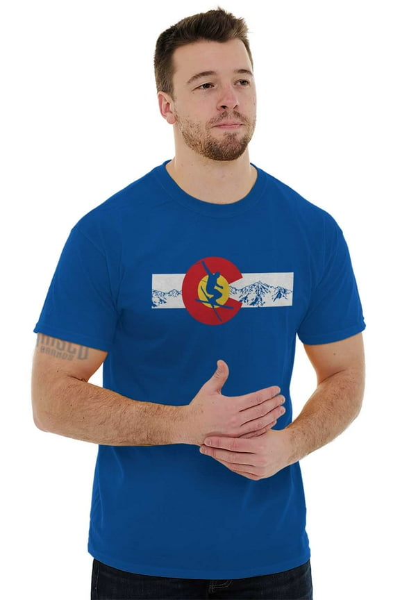 Colorado C Flag CO Skiing Souvenir Men's Graphic T Shirt Tees Brisco Brands L