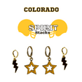 thumbnail image 1 of Colorado College Spirit Stack black mini enamel bolts and golden yellow statement open starboys, 1 of 2