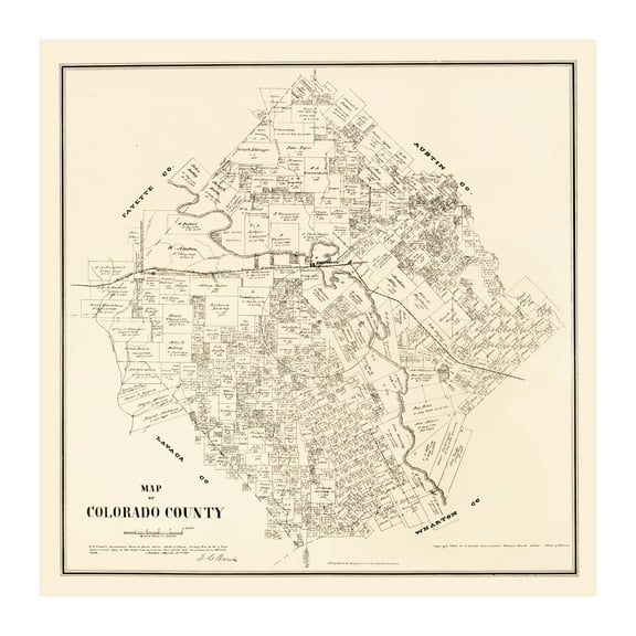 Colorado County Texas Art, 1880 Vintage Map of Colorado County TX History Wall Decor Gift, Old Colorado County TX Map - 30" x 30" Unframed Print