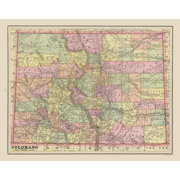 Historic State Map - Colorado - Cram 1892 - 29.17 x 23 - Vintage Wall Art