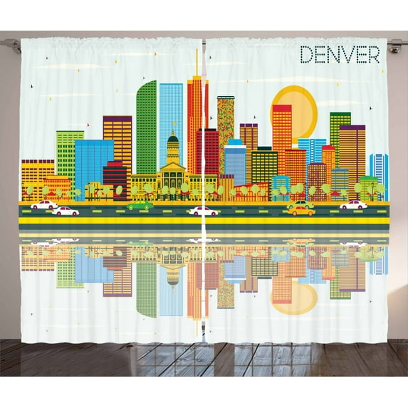 Ambesonne Colorado Curtains 2 Panel Set, Denver Skyline Old Town, 108" x 90", Multicolor