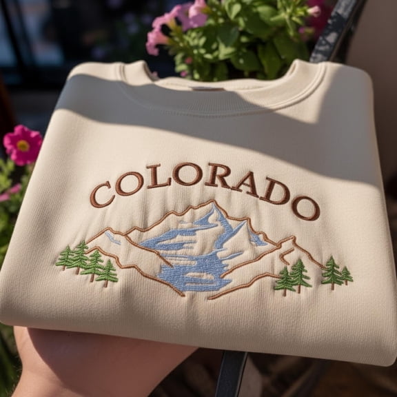 Colorado Embroidered Mountain Sweatshirt, Vintage Style Crewneck