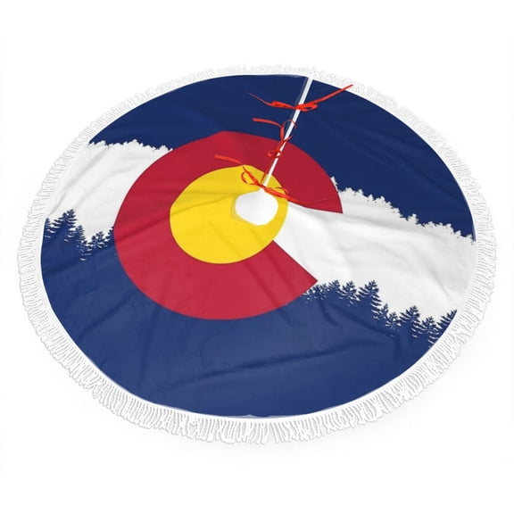 Colorado Flag Christmas Tree Skirt Tassel Lace for Xmas Ornaments Decoration 36"