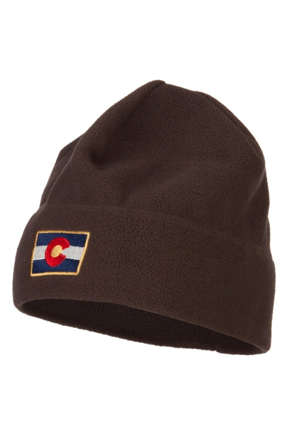 Colorado Flag Embroidered Big Size Fleece Beanie - Brown XL-3XL