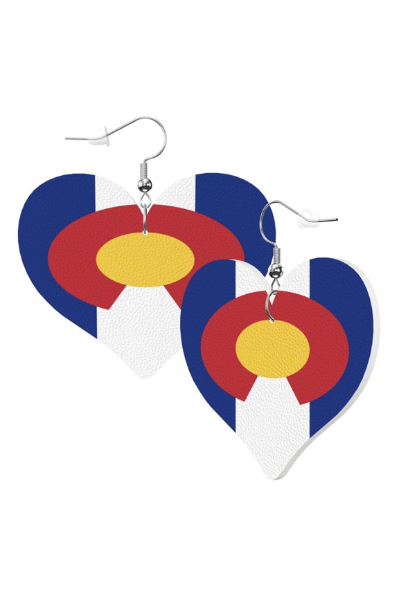 Colorado Flag Leather Heart Earrings Dangle For Women Love Earrings Lightweight