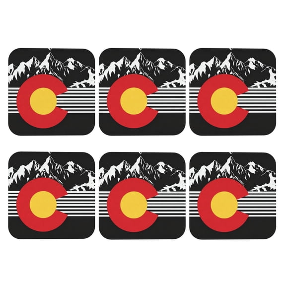 Colorado Flag Mountain Set of 6 Faux Leather 4 Inch Coasters Drinks Tabletop Home Dinning Square