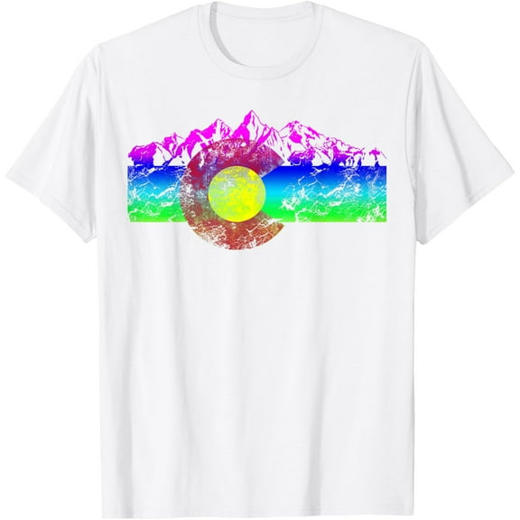 Colorado Flag Mountains Retro Vintage Distressed Graphic Tee T-ShirtMen's and women's pure cotton short-sleeved shirts