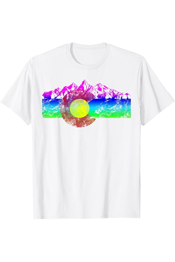 Colorado Flag Mountains Retro Vintage Distressed Graphic Tee T-ShirtMen's and women's pure cotton short-sleeved shirts