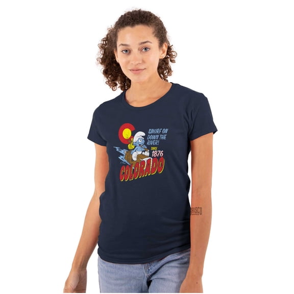 Colorado Flag Outdoor Camping Smurfs Women's T Shirt Ladies Tee Brisco Brands S