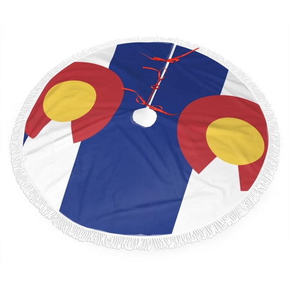 Colorado Flag Pattern Christmas Tree Skirt Tassel Lace for Xmas Ornaments Decoration 48"