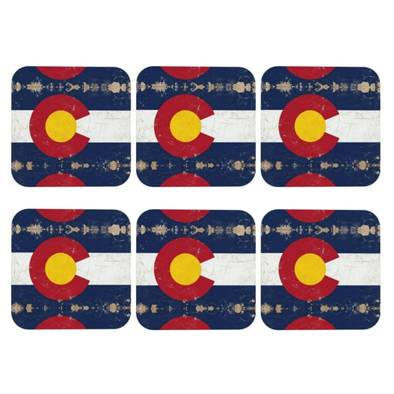 Colorado-Flag Print Leather Drinks Coasters Suitable for Various Cups Set of 6 Square
