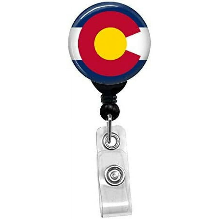 Colorado Flag Retractable Badge Reel - ID Card Name Tag Custom Badge Holder  (Black Badge Reel with Belt Slide Clip) 
