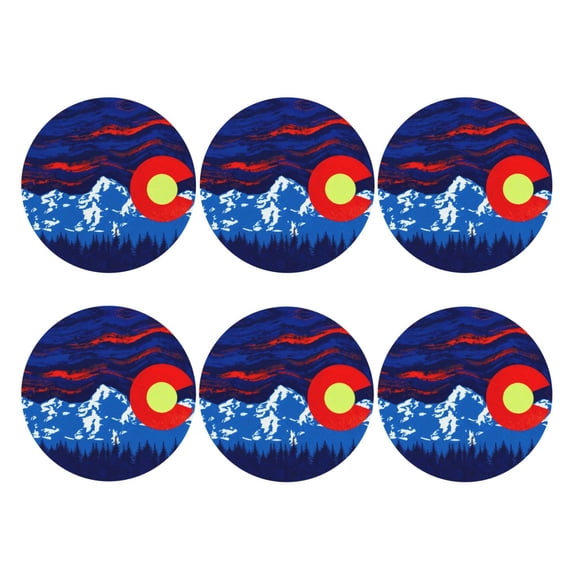 Colorado Flag Set of 6 Faux Leather 4 Inch Coasters Drinks Tabletop Home Dinning Round Shape