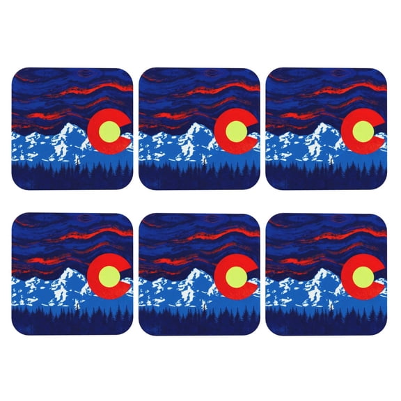 Colorado Flag Set of 6 Faux Leather 4 Inch Coasters Drinks Tabletop Home Dinning Square