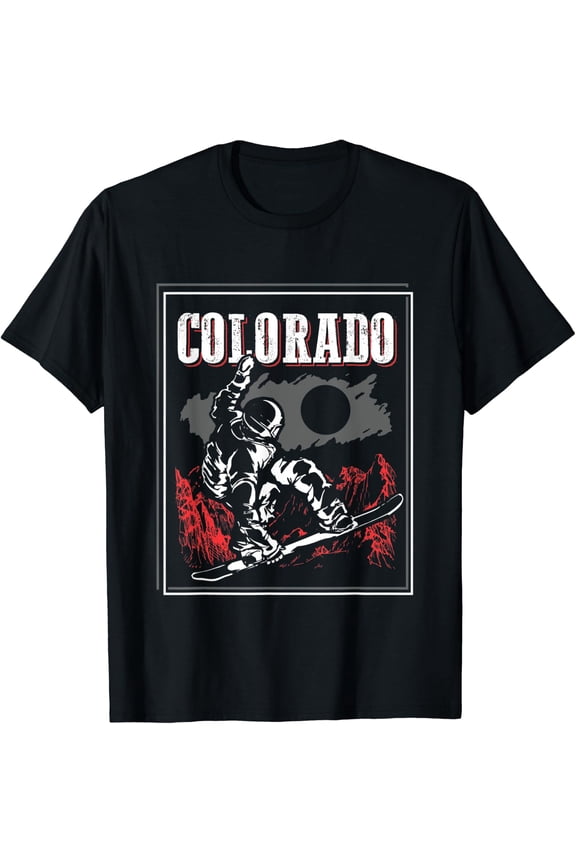 Colorado Flag Snowboard Powder Day Mountains Tee