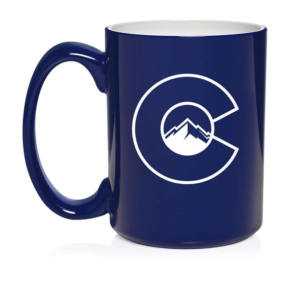 Colorado Flag with Mountains Ceramic Coffee Mug Tea Cup Gift for Her, Him, Friend, Coworker, Wife, Husband (15oz Blue)