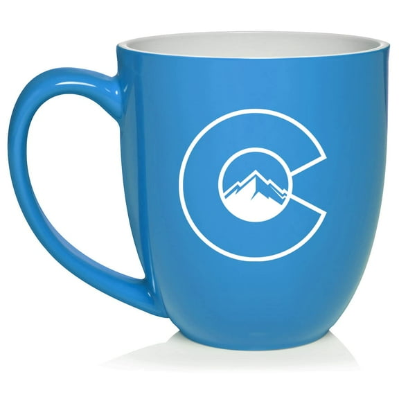 Colorado Flag with Mountains Ceramic Coffee Mug Tea Cup Gift for Her, Him, Friend, Coworker, Wife, Husband (16oz Light Blue)