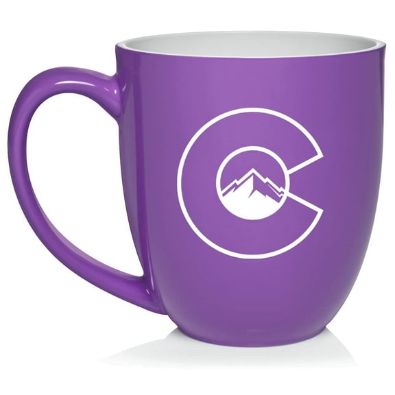 Colorado Flag with Mountains Ceramic Coffee Mug Tea Cup Gift for Her, Him, Friend, Coworker, Wife, Husband (16oz Purple)