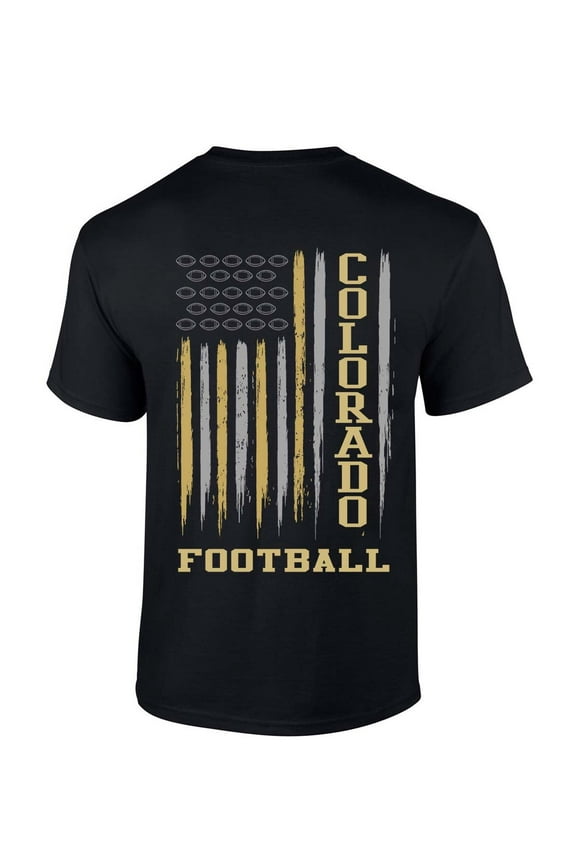 Colorado Football Flag Team Color Gold and Black American Flag Short Sleeve T-shirt-Black-4xl