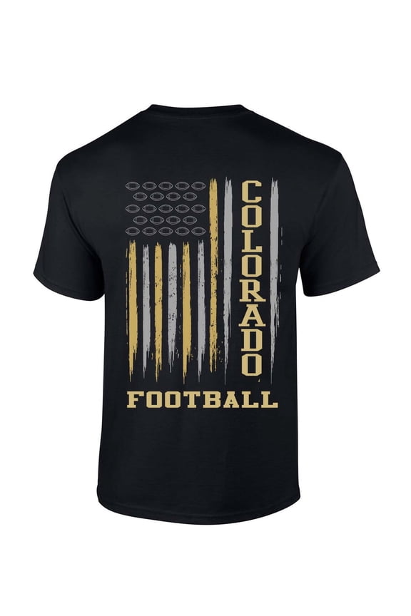 Colorado Football Flag Team Color Gold and Black American Flag Short Sleeve T-shirt-Black-small