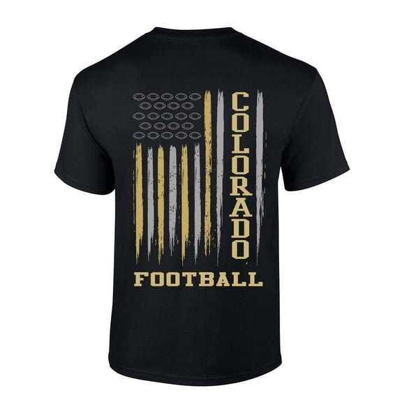 Colorado Football Flag Team Color Gold and Black American Flag Short Sleeve T-shirt-Black-xxxl