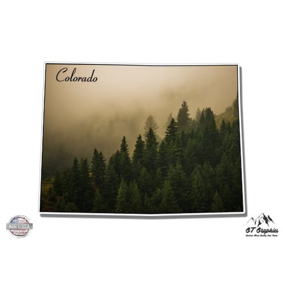 Colorado Forest Mountains in the Fog - 12" Vinyl Sticker Waterproof Decal