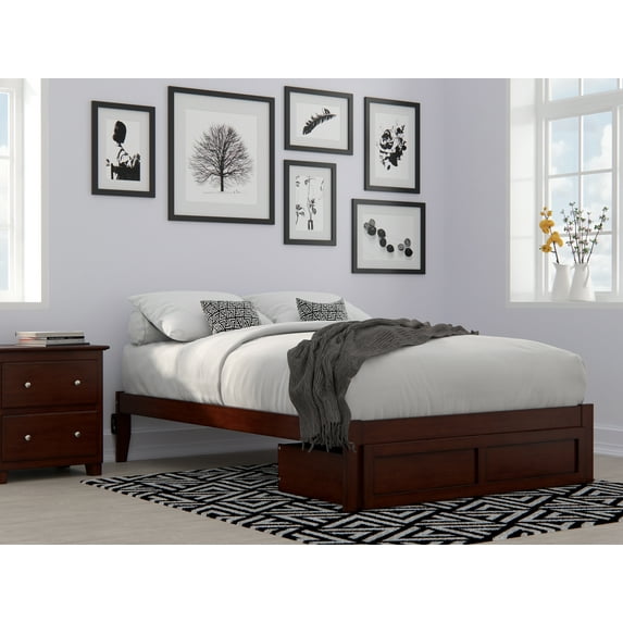 AFI Colorado 14" Full Wood Platform Bed Frame with Foot Drawer Storage, Walnut